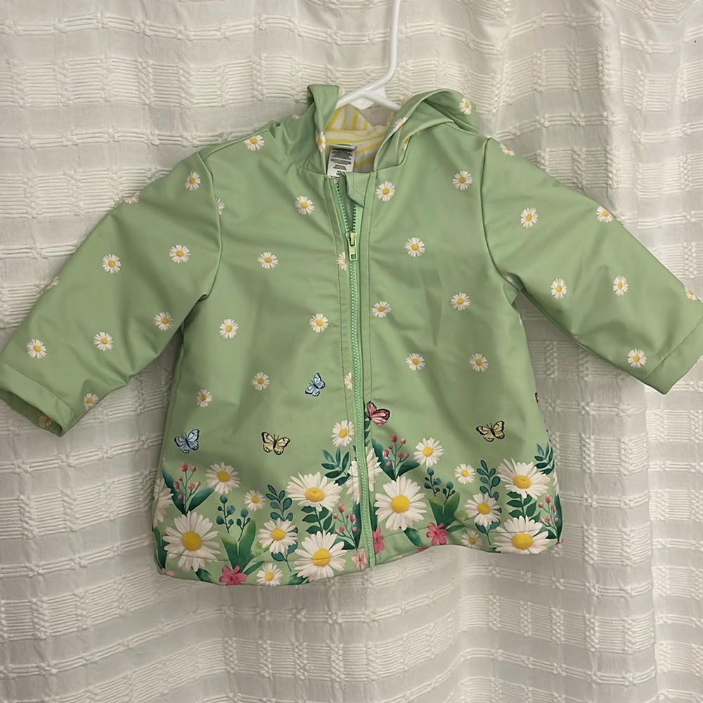 Little Me kids size 12 months Rain Jacket with flowers and butterflies.